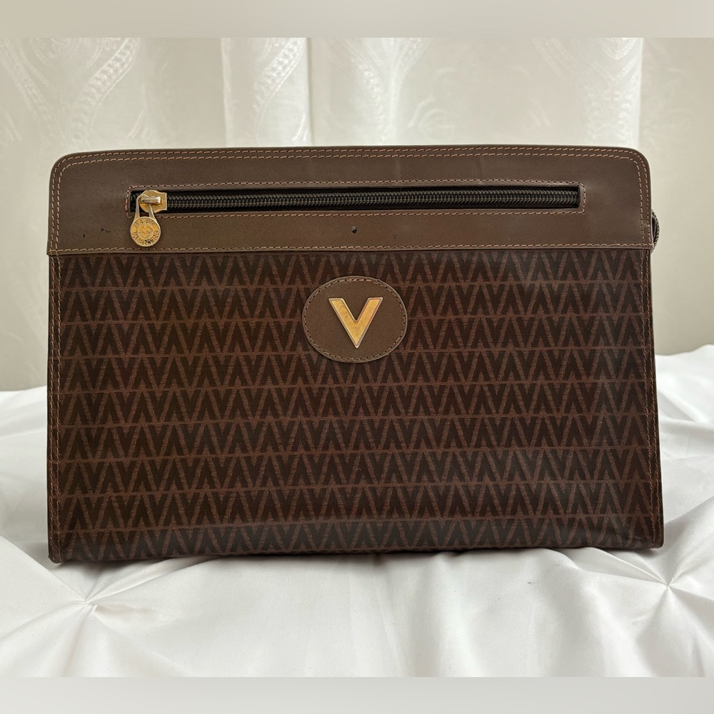 Mario Valentino Brown V-Pattern Clutch/Pouch